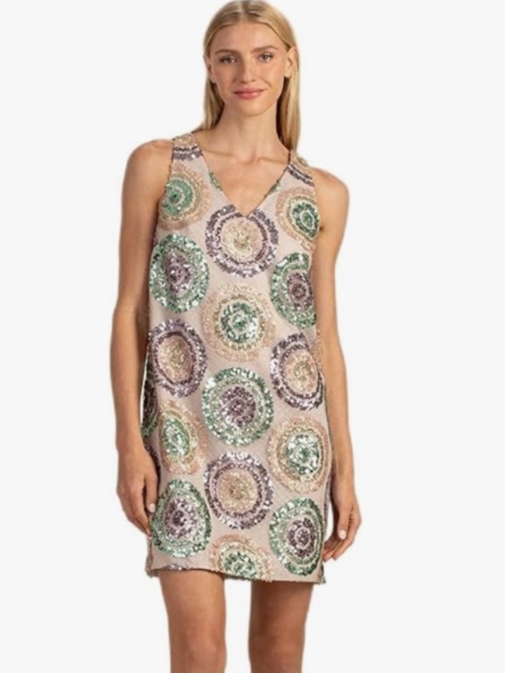 Trina Turk Glitterati V-Neck Sequined Shift Minidress Size 8 dress
